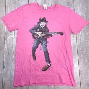 Gorillaz Band T-Shirt Womens Medium Pink 2D Graphic Print Short Sleeve Top